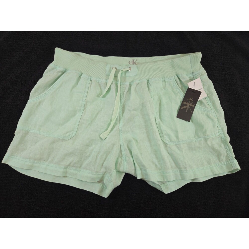 Calvin Klein Linen Blend Drawstring Shorts Womens XL Mint Green Pockets